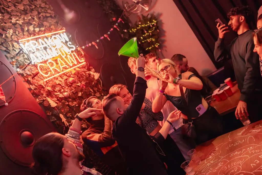 Group of travelers partying together on a Hotspot Travels night out